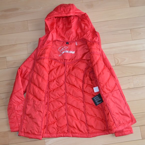 Guess Red Puffer Jacket Hoodie - Picture 5 of 7